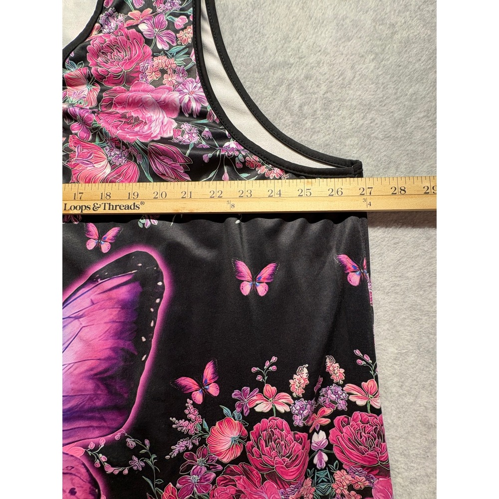 Chaos Monkey 7XL Butterfly Floral Tank Top Black Pink Sleeveless Plus Size - Picture 8 of 11